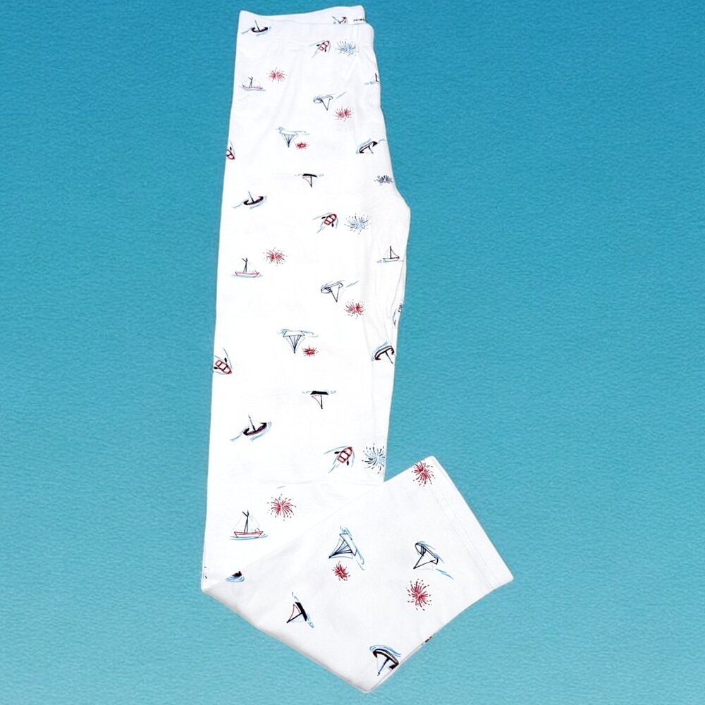 Pepco Full length Soft Cotton leggings Skinny Fit stretchy White Sailboats NWOT - Picture 4 of 6